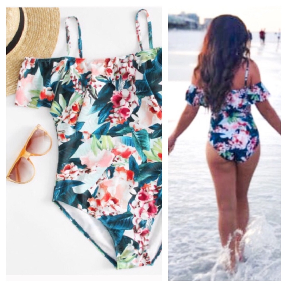 Tropical One Piece Off-Shoulder Swimsuit